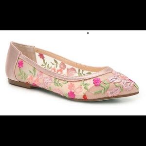 Betsey Johnson pink lace, flower pattern flats.